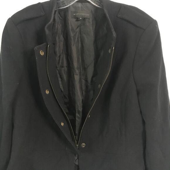 Worthington Jacket Size XL Womens Black Military Peplum Peter Pan Collar Lined - Picture 6 of 8